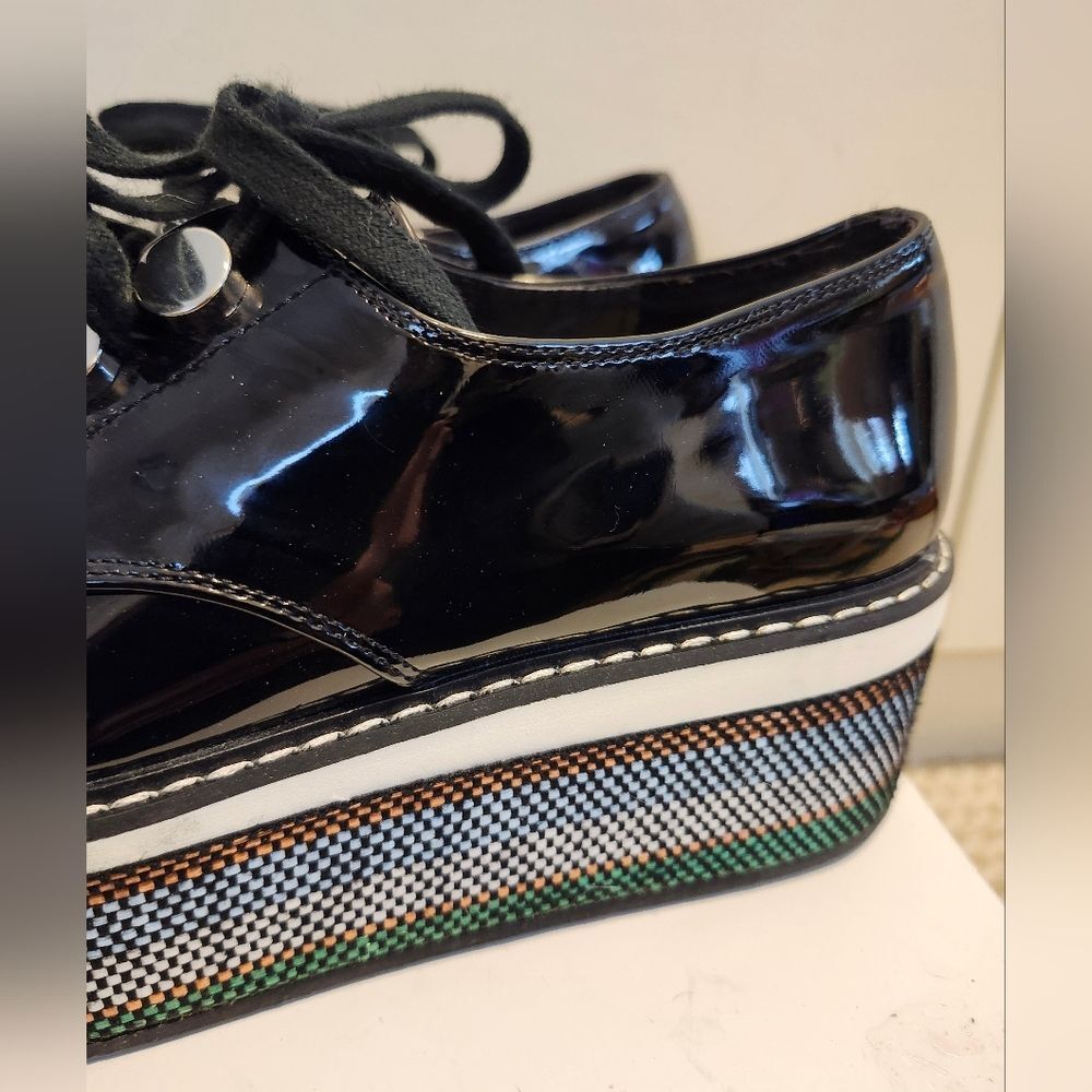ZARA Black Patent Multi-Stripe Thick Platform Oxford Shoes sz.8/38 - Picture 5 of 9